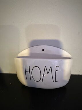 Rae Dunn White Ceramic Wall Hanging Pocket with Black Logo